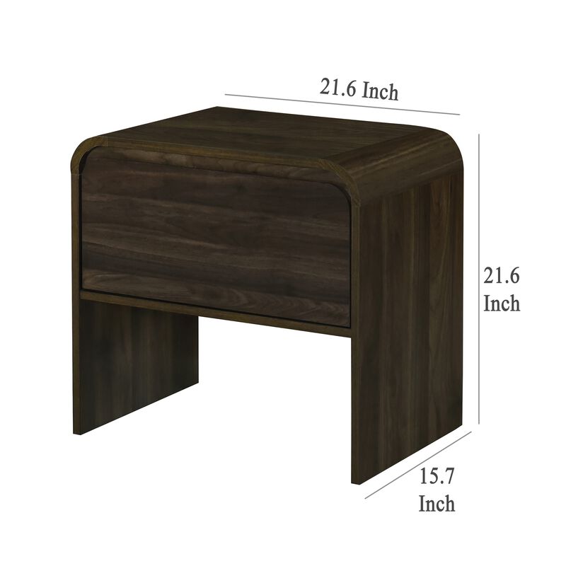 Maria Side End Table, Drawer and Waterfall Style, Brown Wood 22 Inch