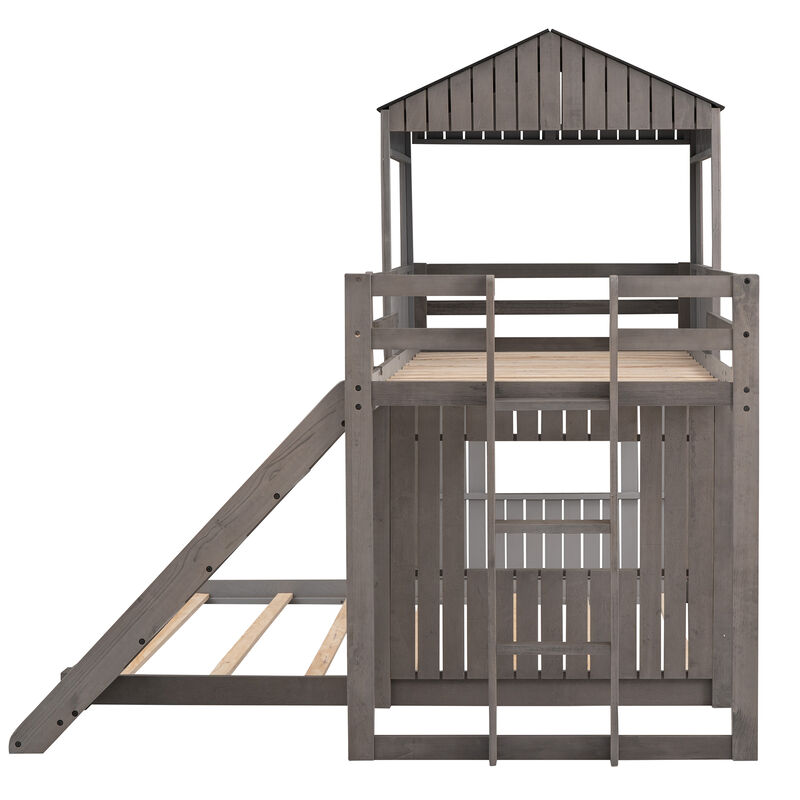 Merax Playhouse Bunk Bed with Slide