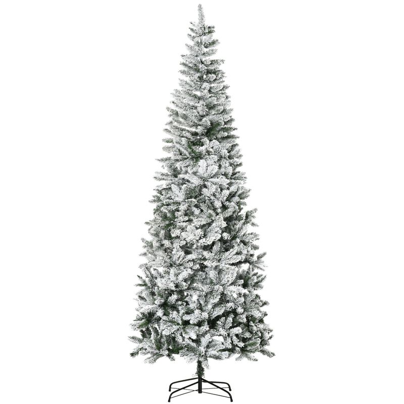 9ft Unlit Snow-Flocked Slim Pine Artificial Christmas Tree with Realistic Branches and 1084 Tips