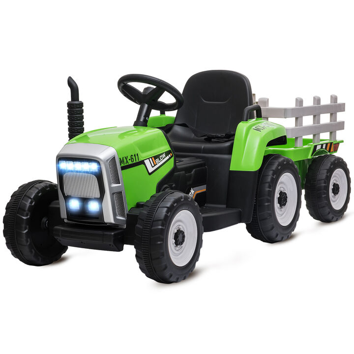 BreeBe 12V Electric Ride on Tractor with Trailer, 25W Dual Motors
