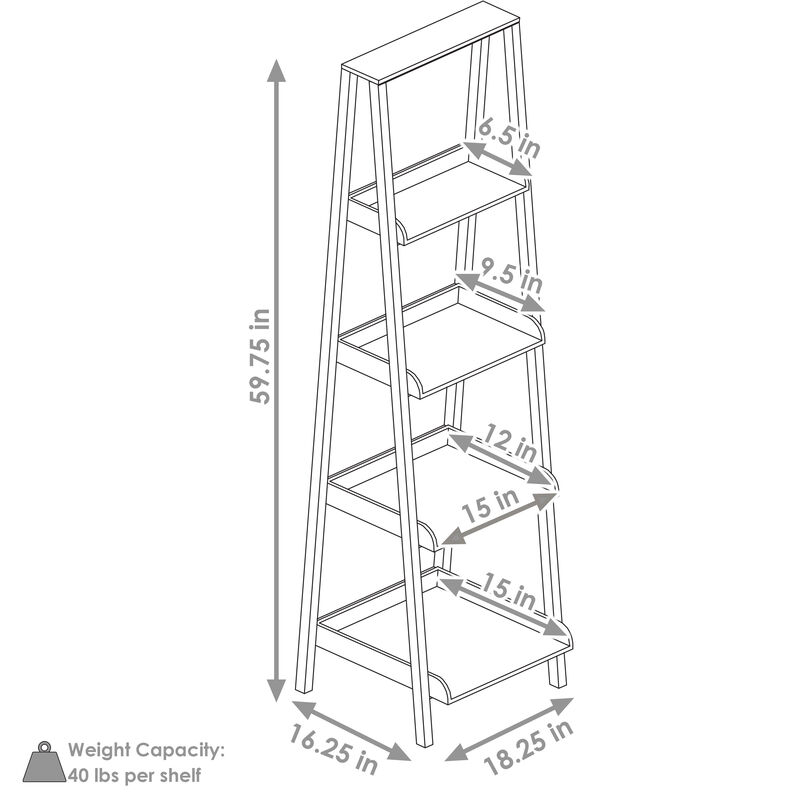 Sunnydaze Indoor 4-Shelf Acacia Wood Ladder Bookshelf - 59.75" H