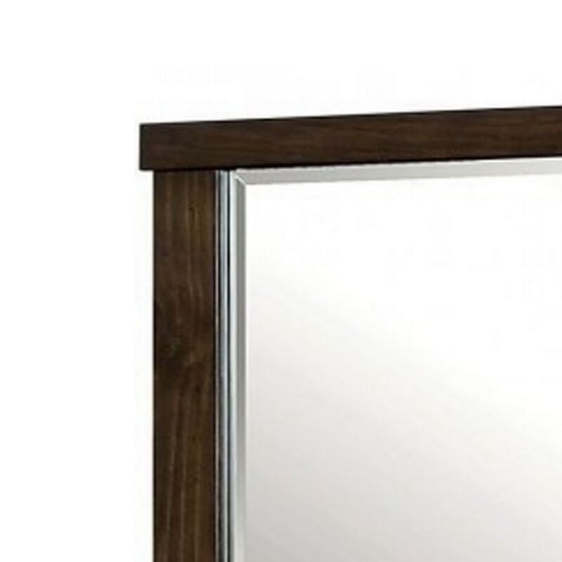 Rectangular Wooden Frame Mirror with Mounting Hardware, Walnut Brown-Benzara