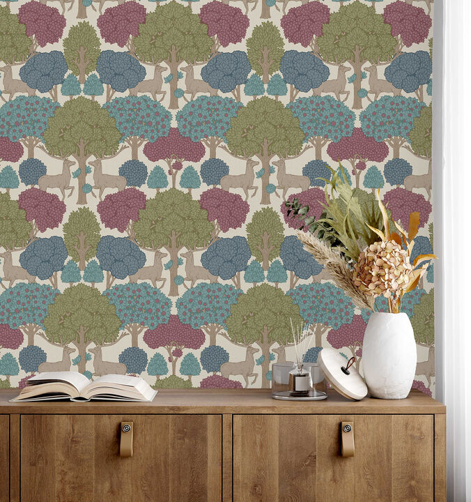Forest of Arden Merlot Deer Wallpaper