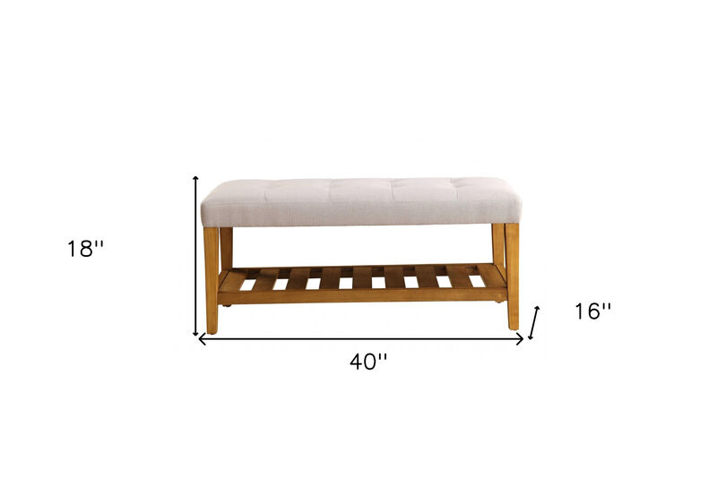 Upholstered Polyester Bench with Open Shelves for Entryway or Bedroom Storage image number 3