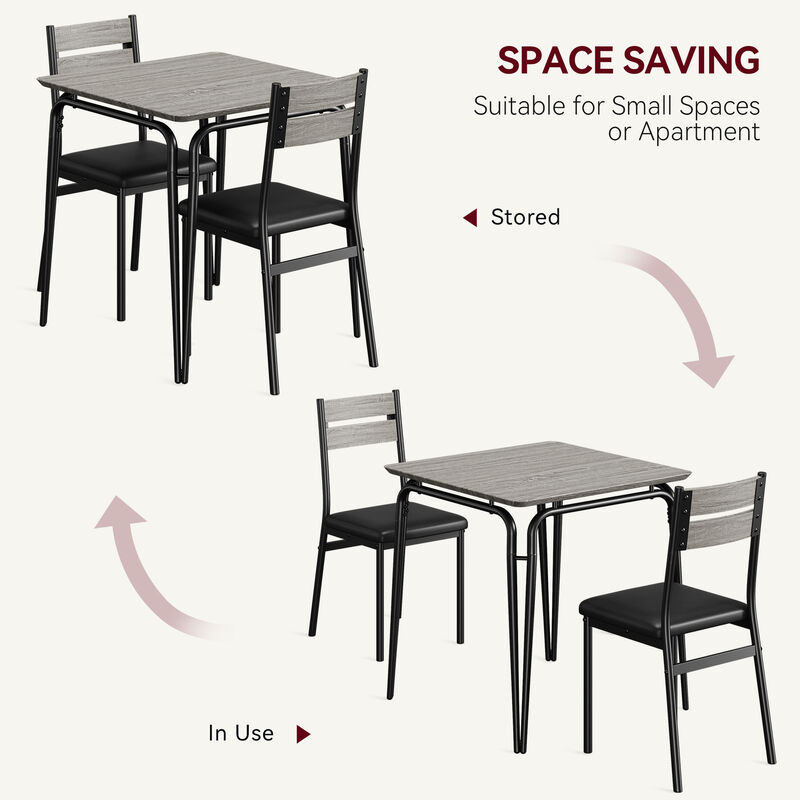Modern 3-Piece Dining Set for 2 &ndash; Square Table & 2 Chairs &ndash; Space-Saving Compact for Apartment & Kitchen image number 3