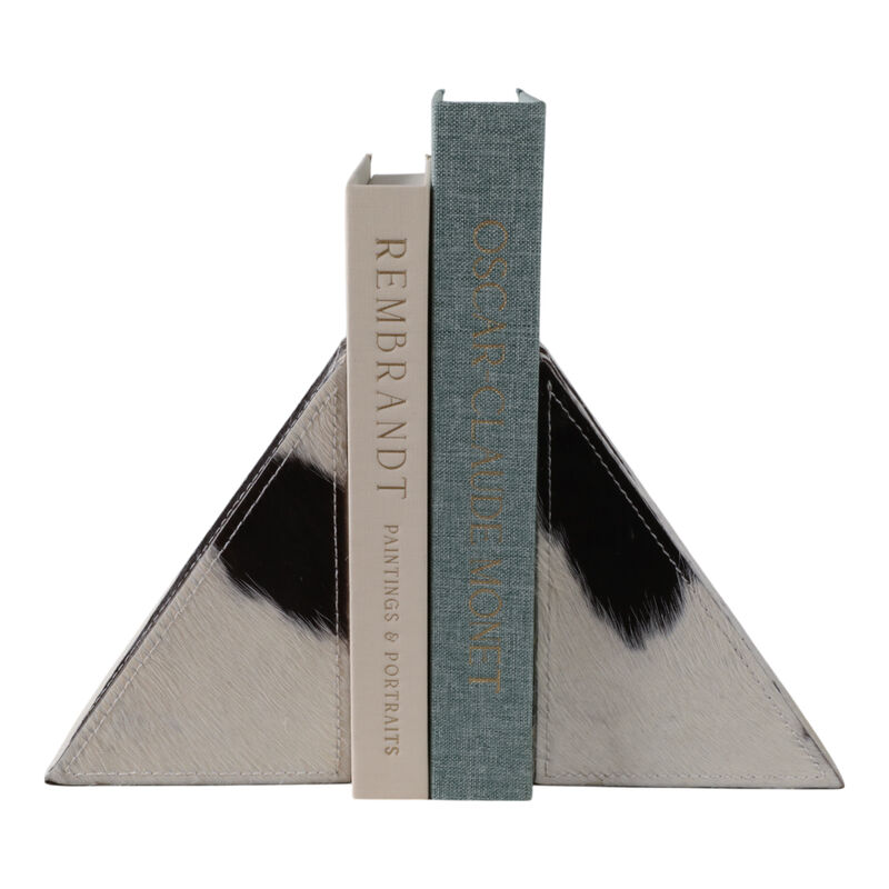 S/2 7" Hair On Hide Cow Print Bookends, White/ Bla image number 1