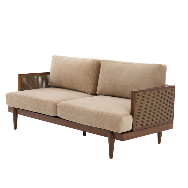Merax Vintage Rattan Woven Fabric Sofa