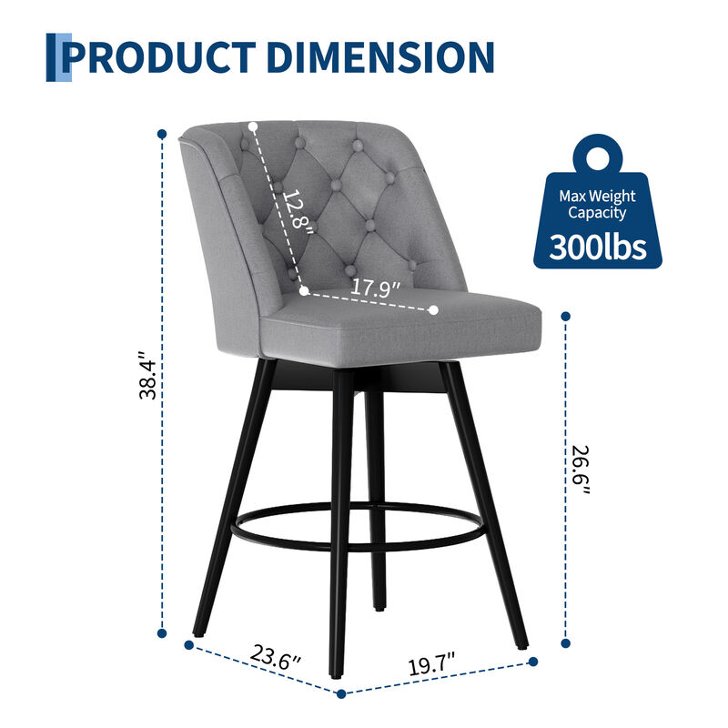 2‑Pack Swivel Bar Stools with Backs &ndash; 26" Counter Height, Modern Kitchen Island Chairs for Home Bar & Kitchen image number 2