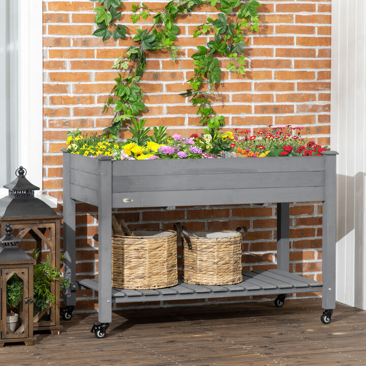 Hivvago 47" Wooden Raised Garden Bed with Shelf and Lockable Wheels