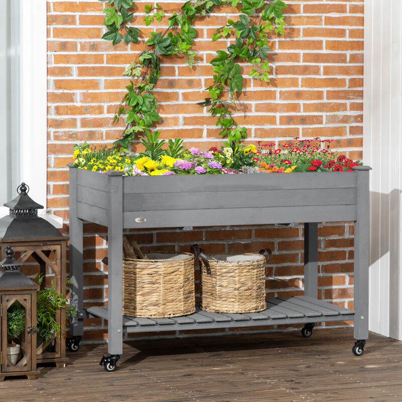 Hivvago 47" Wooden Raised Garden Bed with Shelf and Lockable Wheels image number 1
