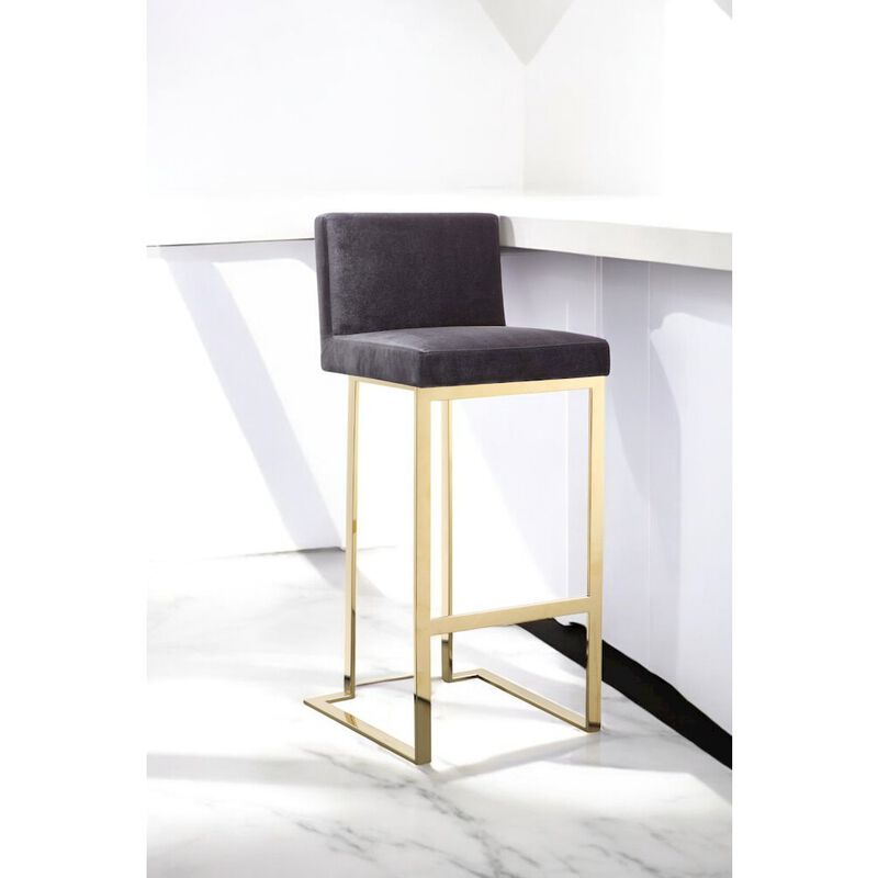 Pangea Home Dexter Bar Stool Velvet Gray & Gold