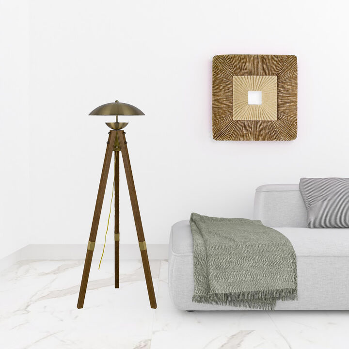 HomeRoots 55" Brass Tripod Floor Lamp With Antiqued Brass Dome Shade