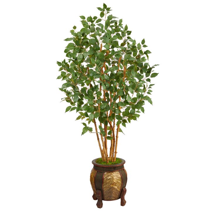 HomPlanti 5.5 Feet Ficus Bushy Artificial Tree in Decorative Planter