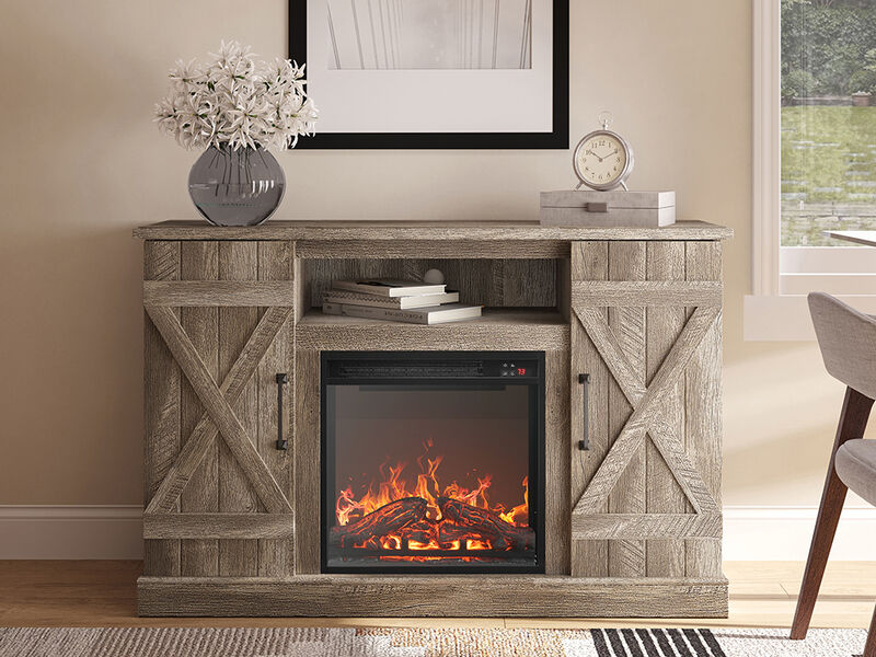 BELLEZE 47" TV Stand with 18" Electric Fireplace Heater & Media Entertainment Center Console Table for TV up to 50" with Open Storage Shelves & Cabinets - Veropeso