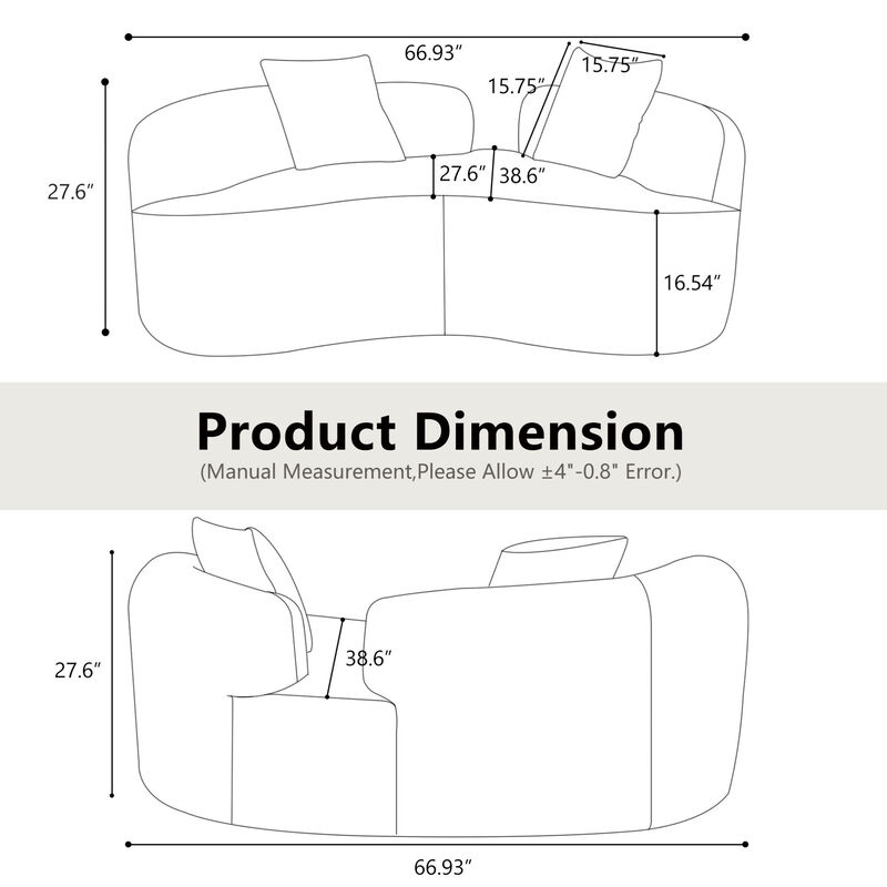GOODSILO Curved Compact Sofa with Teddy Velvet Upholstery and Medium-Firm Cushion Support image number 2