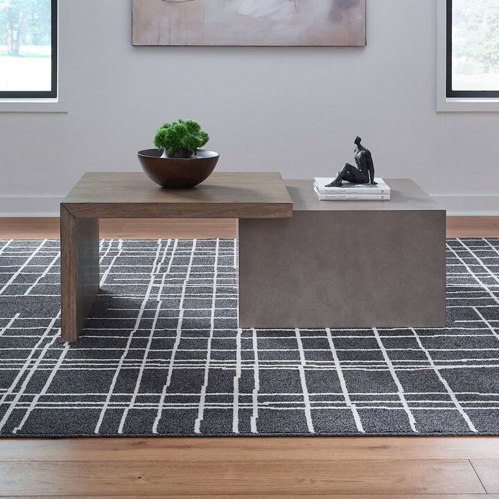 Liberty Furniture Living Room Cocktail Table  Unique Block Design - Oak Wood & Faux Concrete