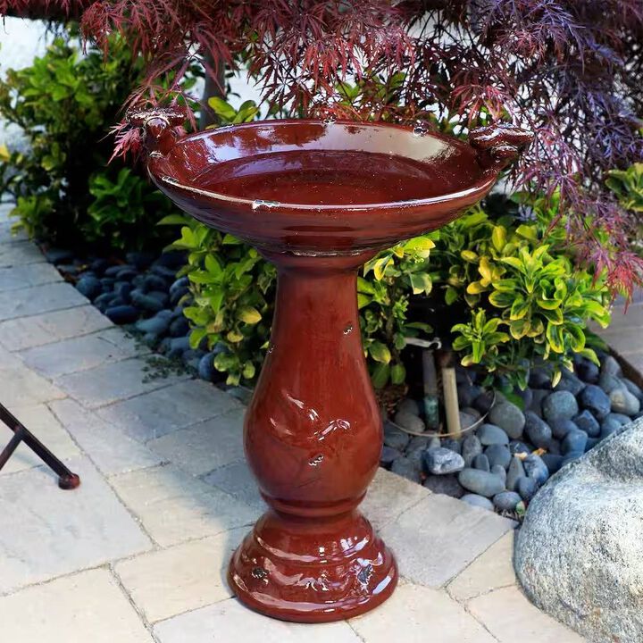 Outdoor Ceramic Birdbath for Garden or Patio with Classic Glazed Finish