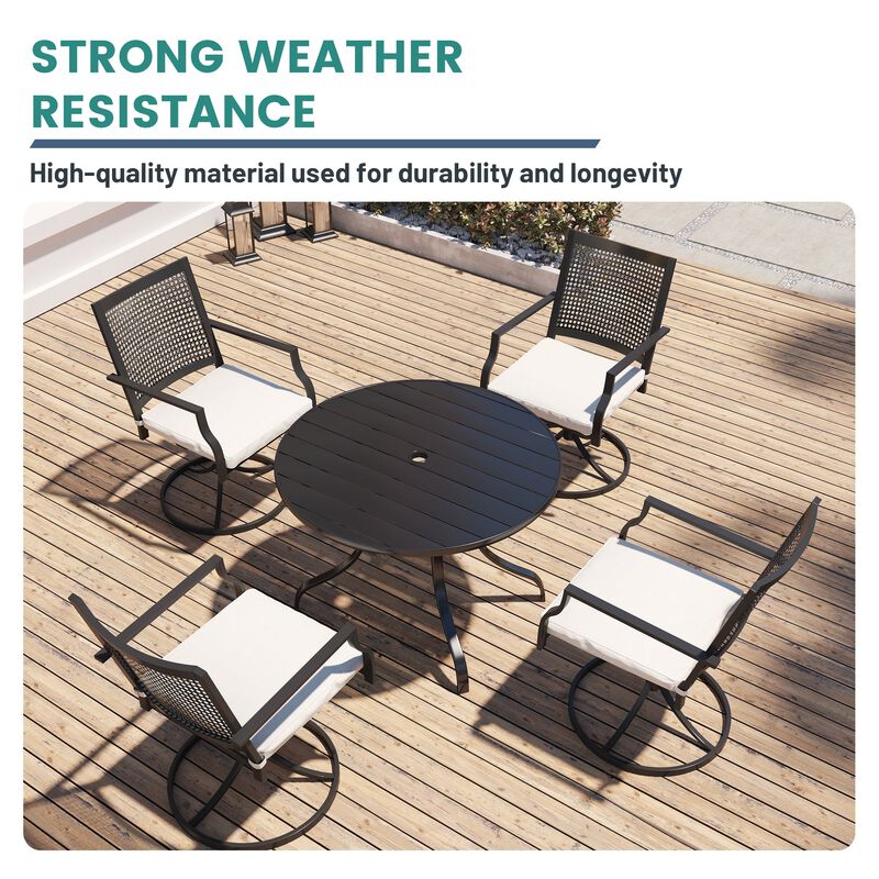Mondawe Black Steel Outdoor Dining Table 39.76 in. Patio Round Dining Table with Umbrella Hole for Deck Lawn Garden image number 2