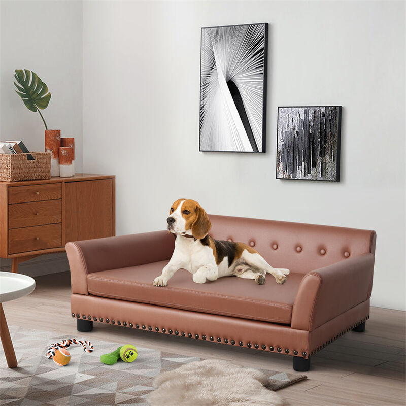 XX-Large Dog Couch Pet Sofa Bed Luxury Anti-wear Leather Dog Cat Snuggle Lounger image number 1