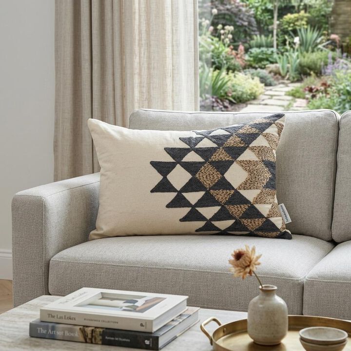 HomeRoots 14" X 20" Beige and Black Geometric Cotton Throw Pillow