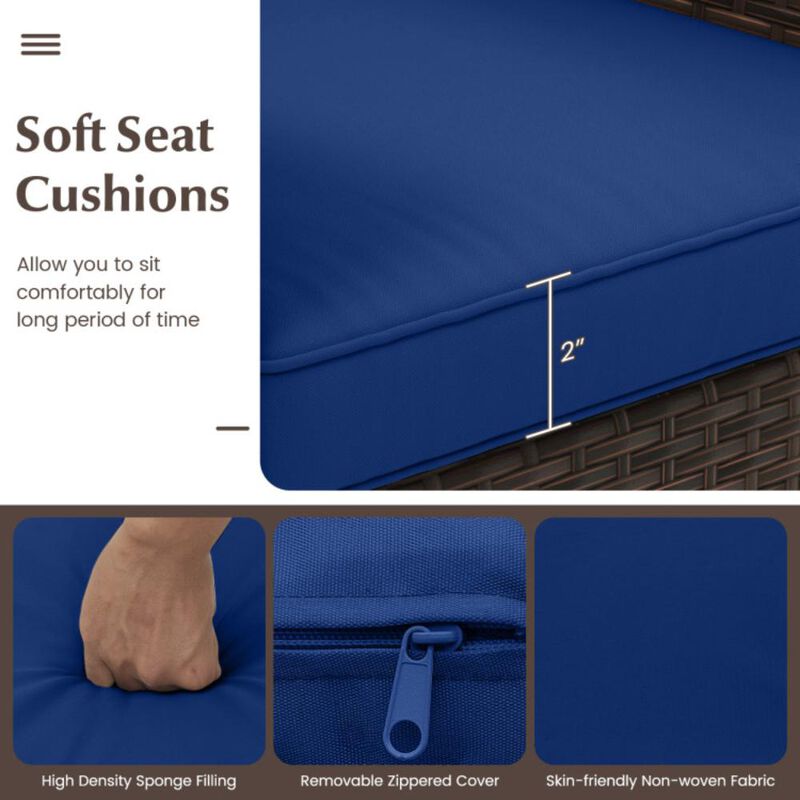 Hivvago 3 Pieces Outdoor Conversation Set with Cushioned Seat and Glass Tabletop