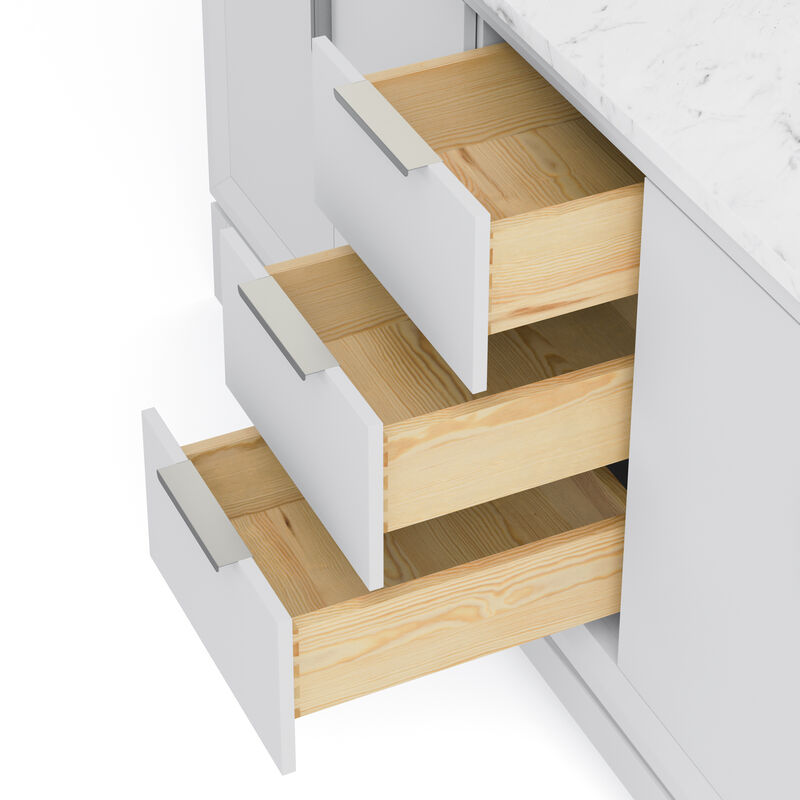 Elizabeth 72 In. Double Sink Carrara White Marble Countertop Bath Vanity In Pure White with Brushed Silver Hardware