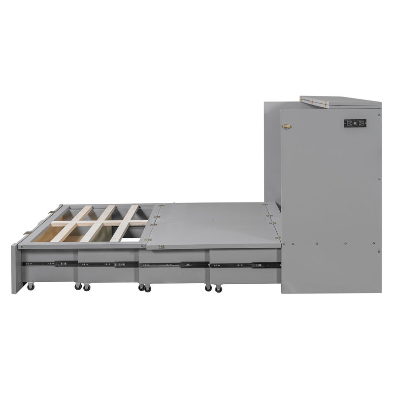 Whisen Clever Design Queen Size Murphy Bed, Folded into a Cabinet with Drawer and USB Ports