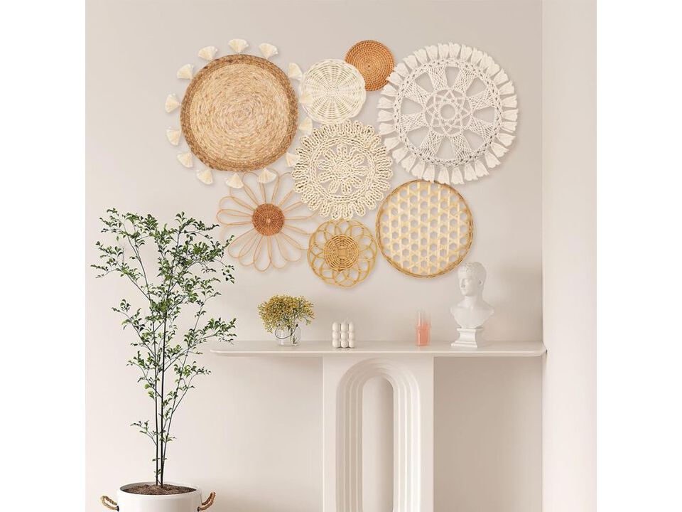 Boho Wall Basket Decor Set of 8 Woven Hanging Baskets for Living Room Home