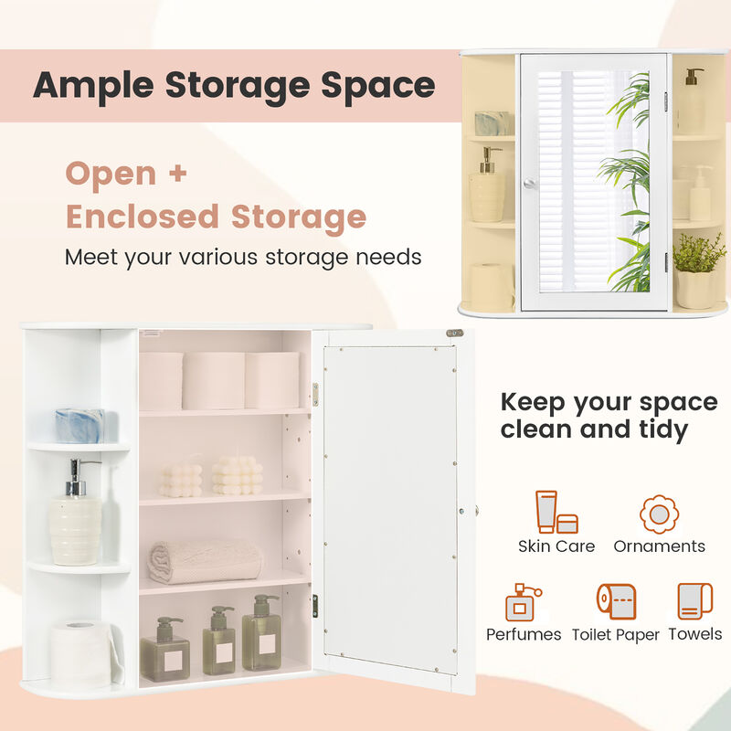 Costway Multipurpose Mount Wall Surface Bathroom Storage Cabinet Mirror Gray