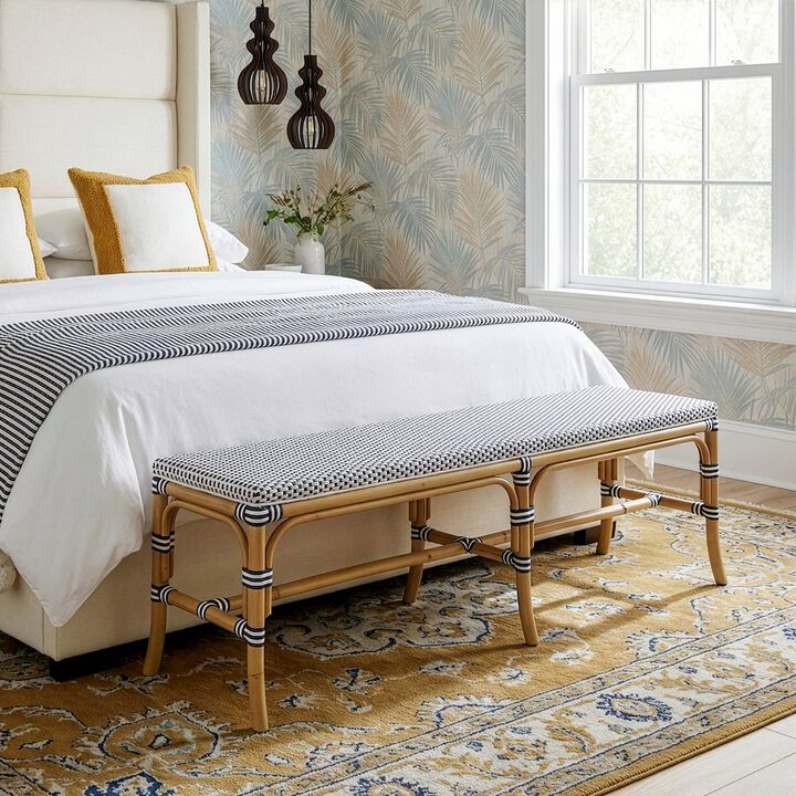 Butler Specialty Laguna 66.5 in. W Rectangular Rattan Backless Accent Bench, White and Navy