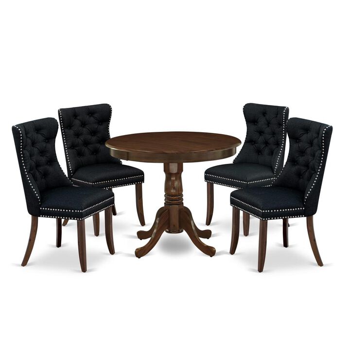 East West Furniture 5 Piece Dining Table Set Consists of a Round Kitchen Table with Pedestal