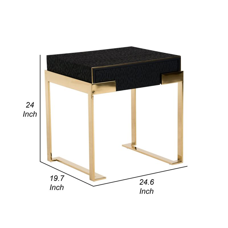 Cid Ruth 25 Inch Nightstand, Square Wenge Top, Polished Gold Steel Legs - Benzara image number 5