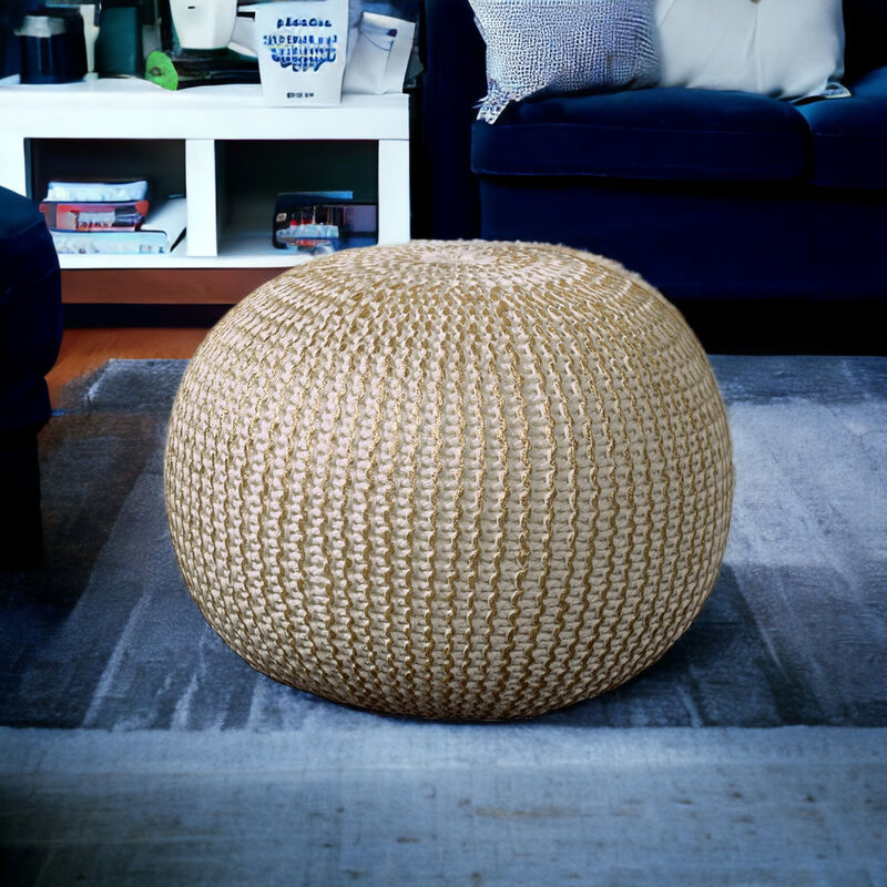 Stylish Round Pouf Ottoman – Soft Cotton Floor Cushion and Footrest