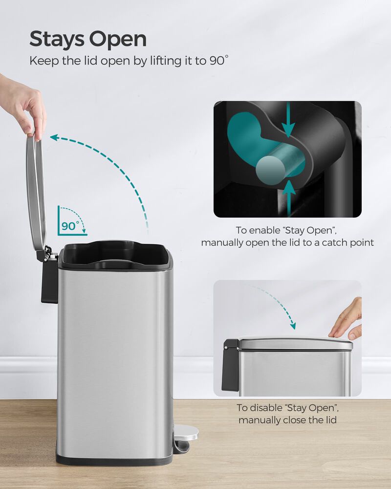 Stainless Steel Trash Can with Soft Close Lid and Removable Liner image number 6