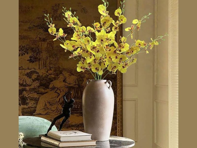 4 Piece Yellow Artificial Orchid Flower Stems Long Stem Outdoor Garden Porch image number 1
