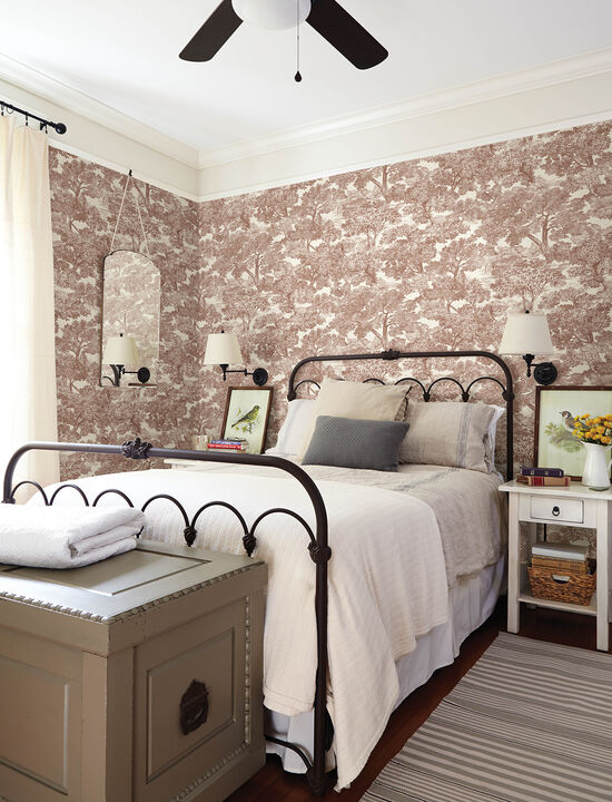 Spinney Red Toile Wallpaper