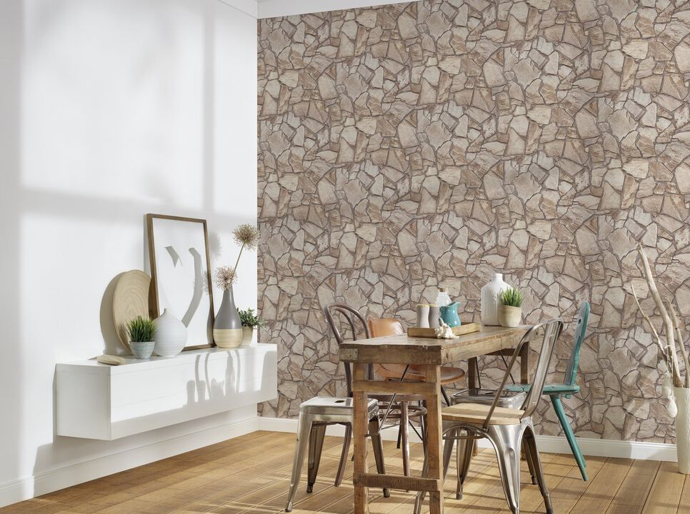 The Bricks And More Claystone Cottage Motif Beige Wallpaper BB51136