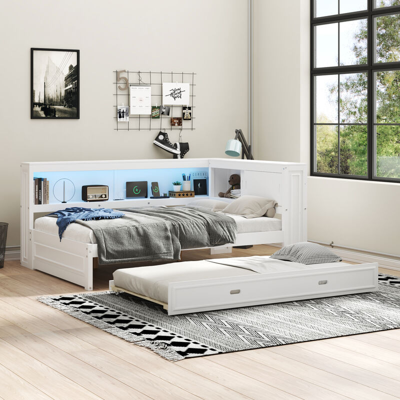 Merax Daybed Bed with Storage Shelves and Trundle