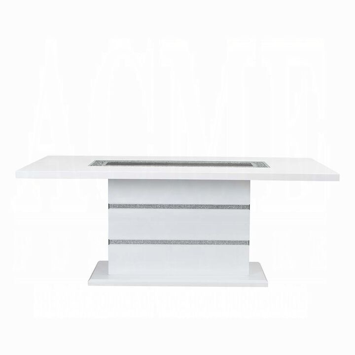 Zav Dining Table, 79 Inch Rectangular Top, White Gray Pedestal Base