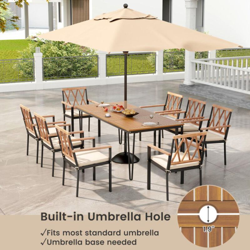 Hivvago 9-Piece Patio Dining Set 35.5 Inch Acacia Wood Table with Umbrella Hole and 22.5-Inch Wide Chairs