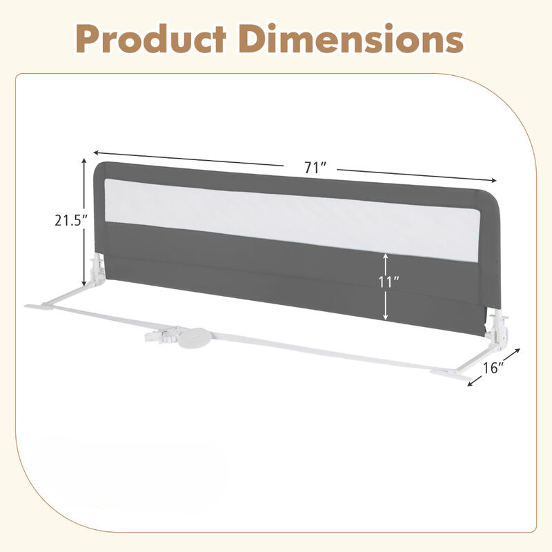 Swing Down Bed Guardrail with Safety Straps for Kids Bedroom-Grey image number 2