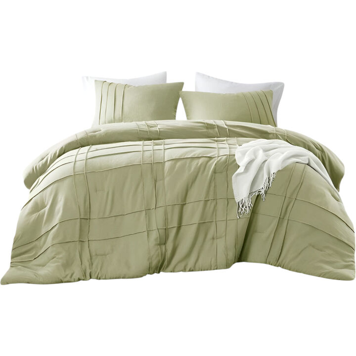 3-Piece Lightweight Microfiber Comforter Set with Pleated Design