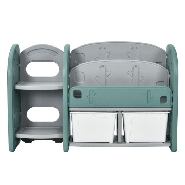 Hivvago Kids Toy Storage Organizer with 2-Tier Bookshelf and Plastic Bins