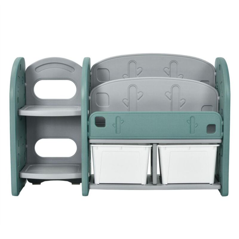 Hivvago Kids Toy Storage Organizer with 2-Tier Bookshelf and Plastic Bins