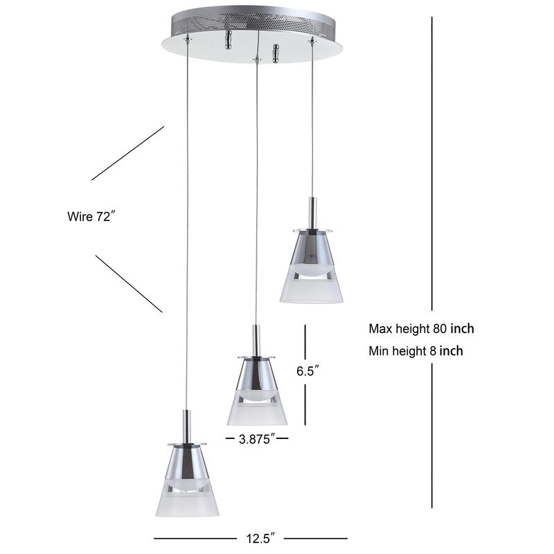 Alain 12.5" 3-Light Adjustable Cascading Metal Integrated Cluster LED Pendant