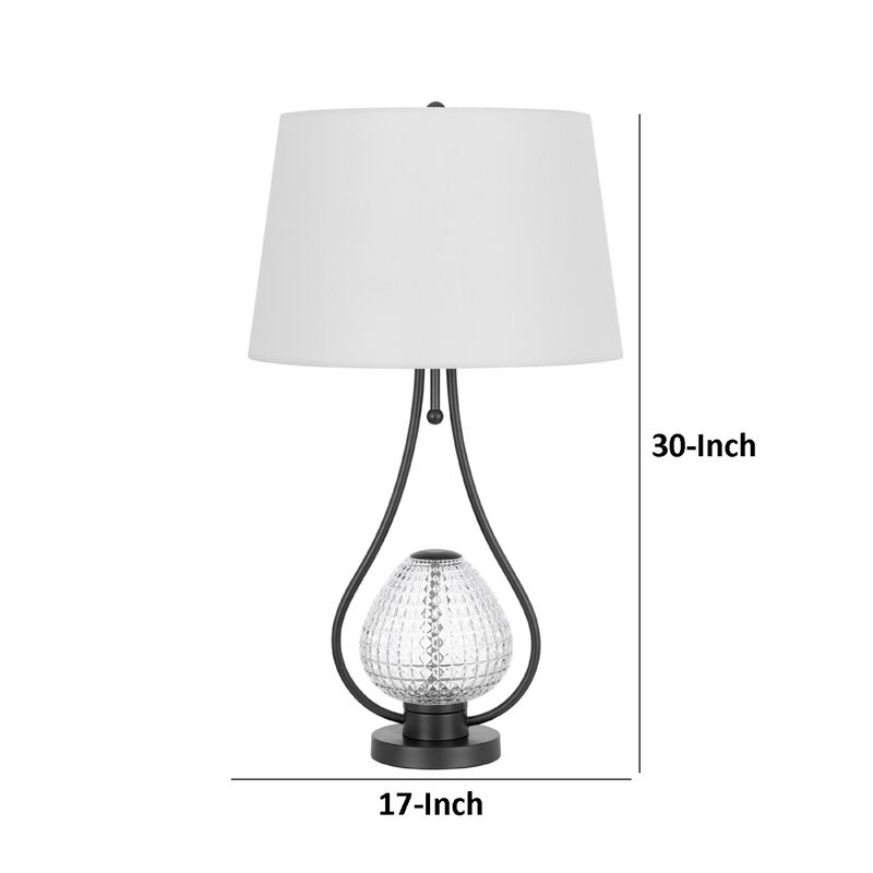 Table Lamp with Nightlight, Teardrop Diamond Design Glass Body, Gray Metal image number 7