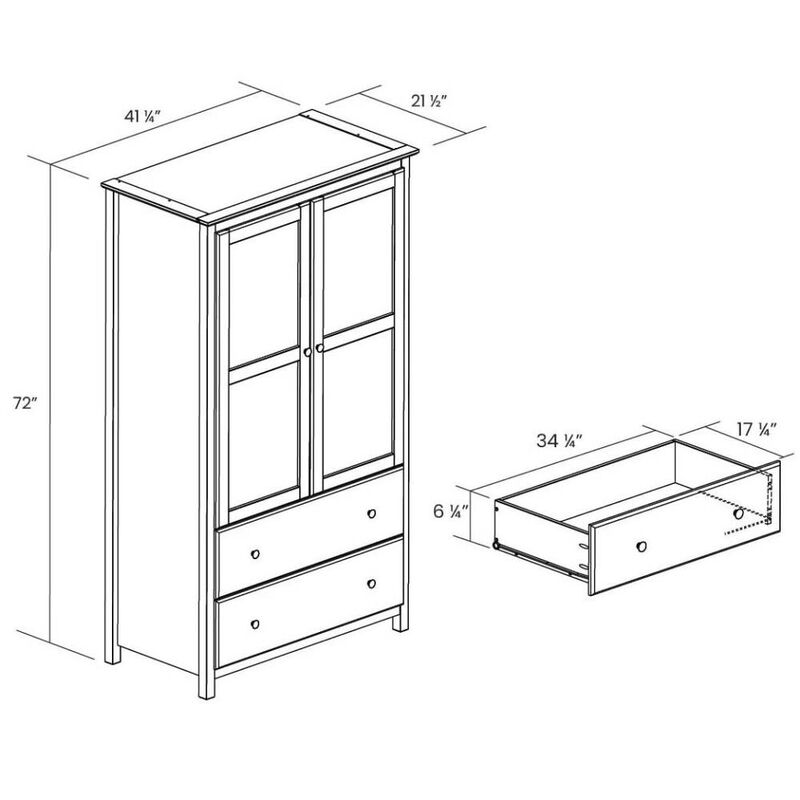 Hivvago Solid Wood Bedroom Armoire Wardrobe Cabinet with Hanging Bar in Cherry Finish