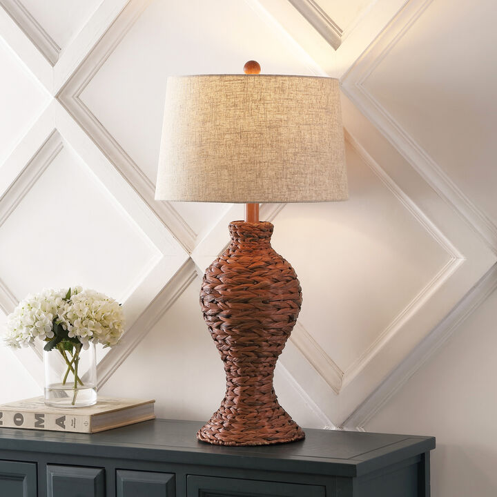 Elicia Coastal Cottage Water Hyacinth Weave LED Table Lamp