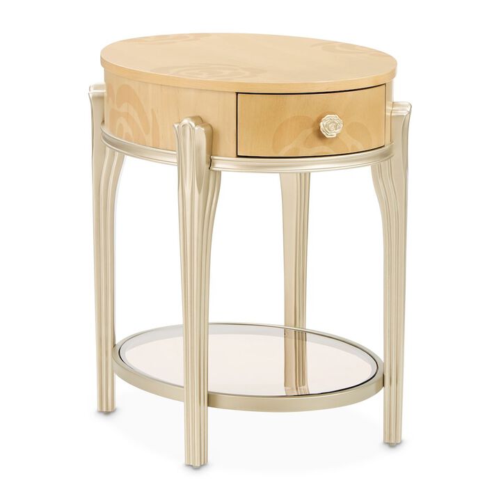 Michael Amini Camellia Field Oval End Table with Drawer - Caramel