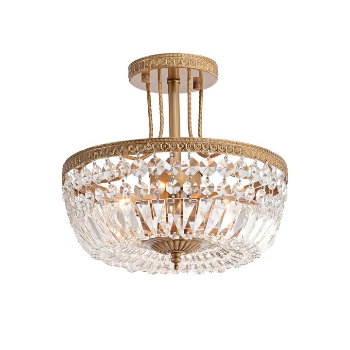 Flavia 3-Light Brushed Champagne Silver 13" Crystal Teardrop Tiered Chandelier